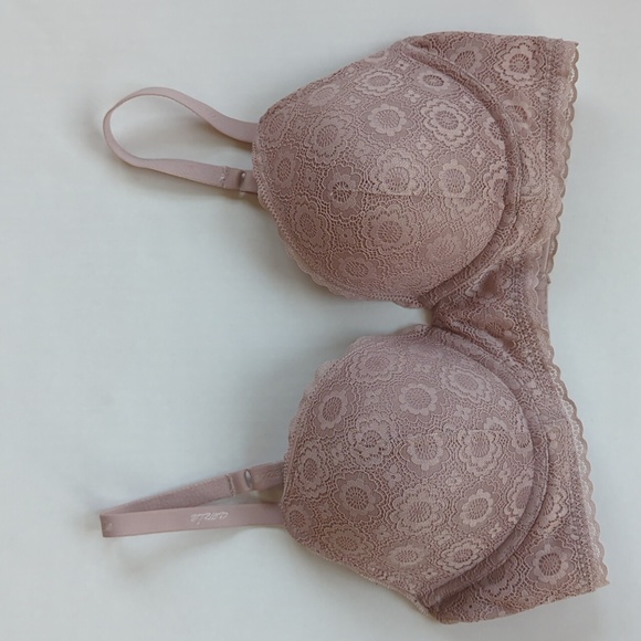 Aerie Real Happy Plunge Crochet Lace Underwire Bra 36D Pink Tan Purple - Picture 1 of 16